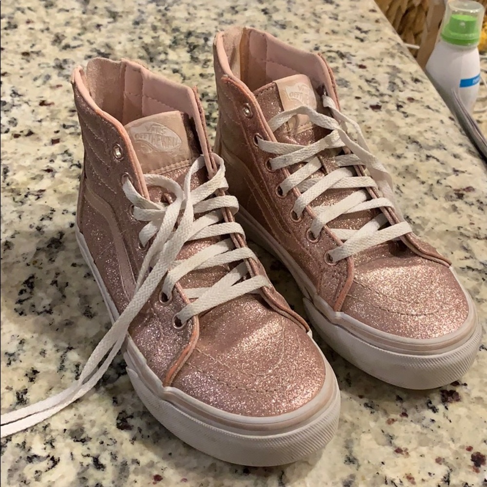 Pink sparkly high top Vans